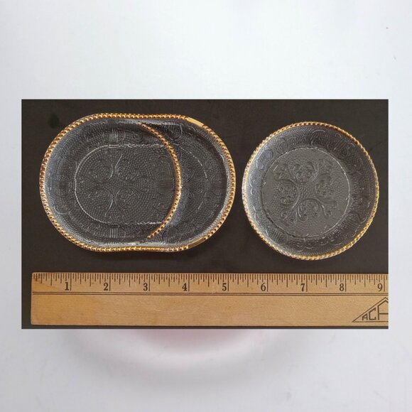 VTG Depression Jeannette Glass Harp Beaded Set of 6 Coasters Pats Sauce Dishes - Picture 3 of 12